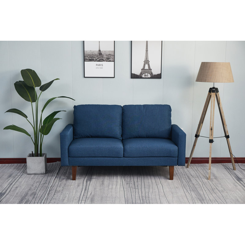 Seaddon Square Arm Sofa, Dark Blue Linen Blend, 35" H x 58" W x 32" D