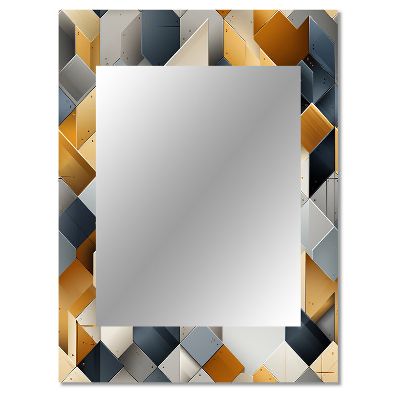 Grey Hexagons Dreams - miroir décoratif géométrique, miroir mural géométrique, impression d'art en métal, 40 po x 30 po