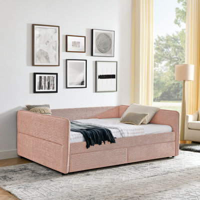 Boucle Fabric Daybed with Two Drawers