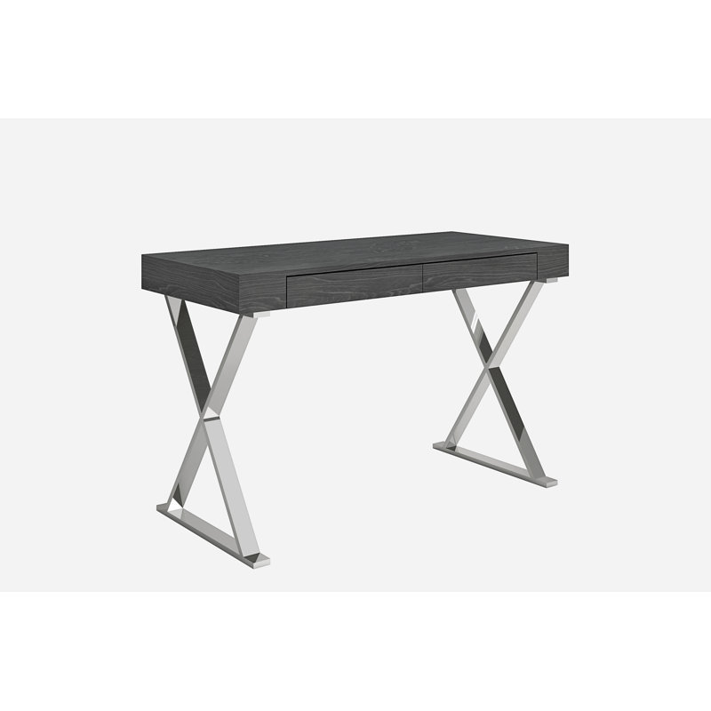 27" Gavril White and Silver Writing Desk, 29" H x 47" W x 22" D, White