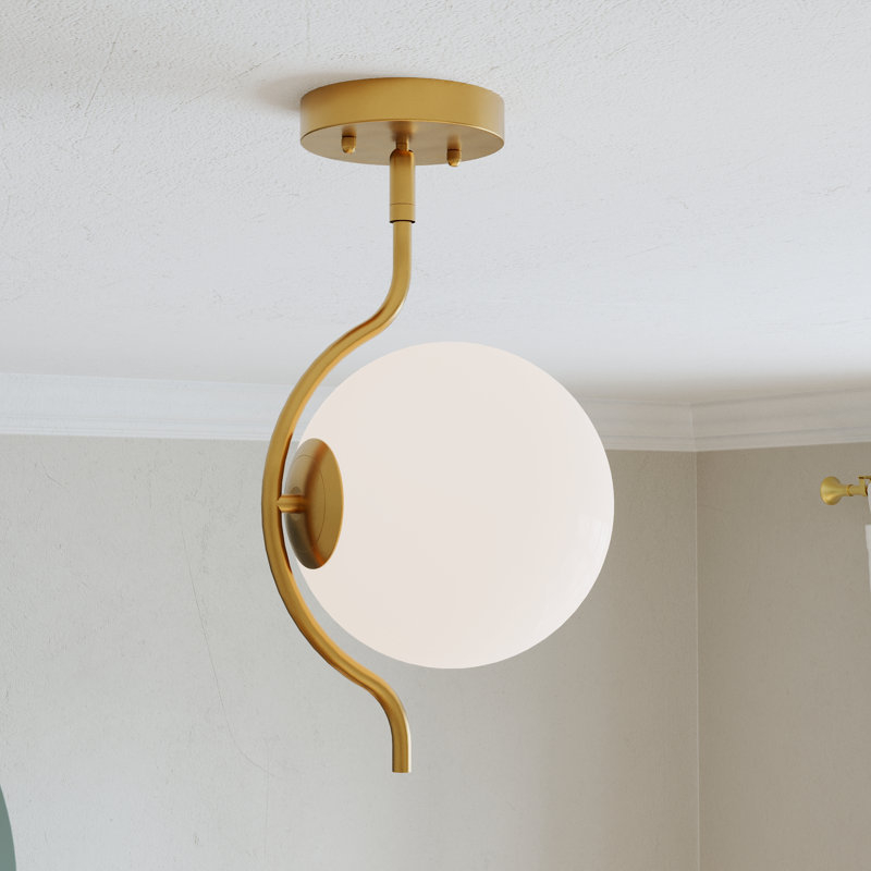 1 - Light Semi Flush Mount with White Jade Glass