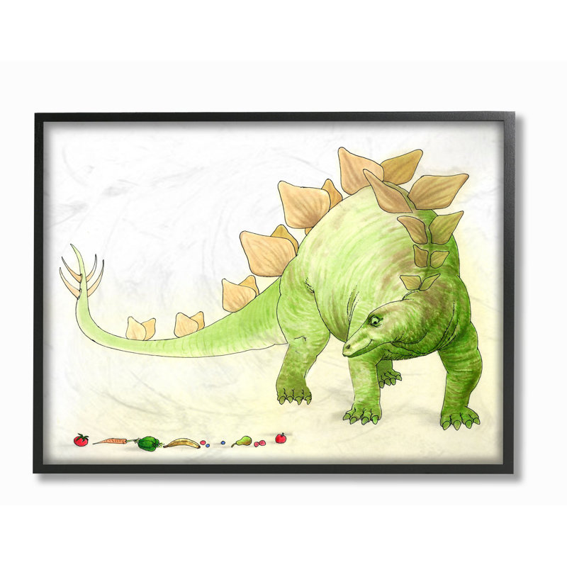 Ramsel, dinosaure et fruits, H 16 po x l 20 po, Giclée encadrée noir minuit