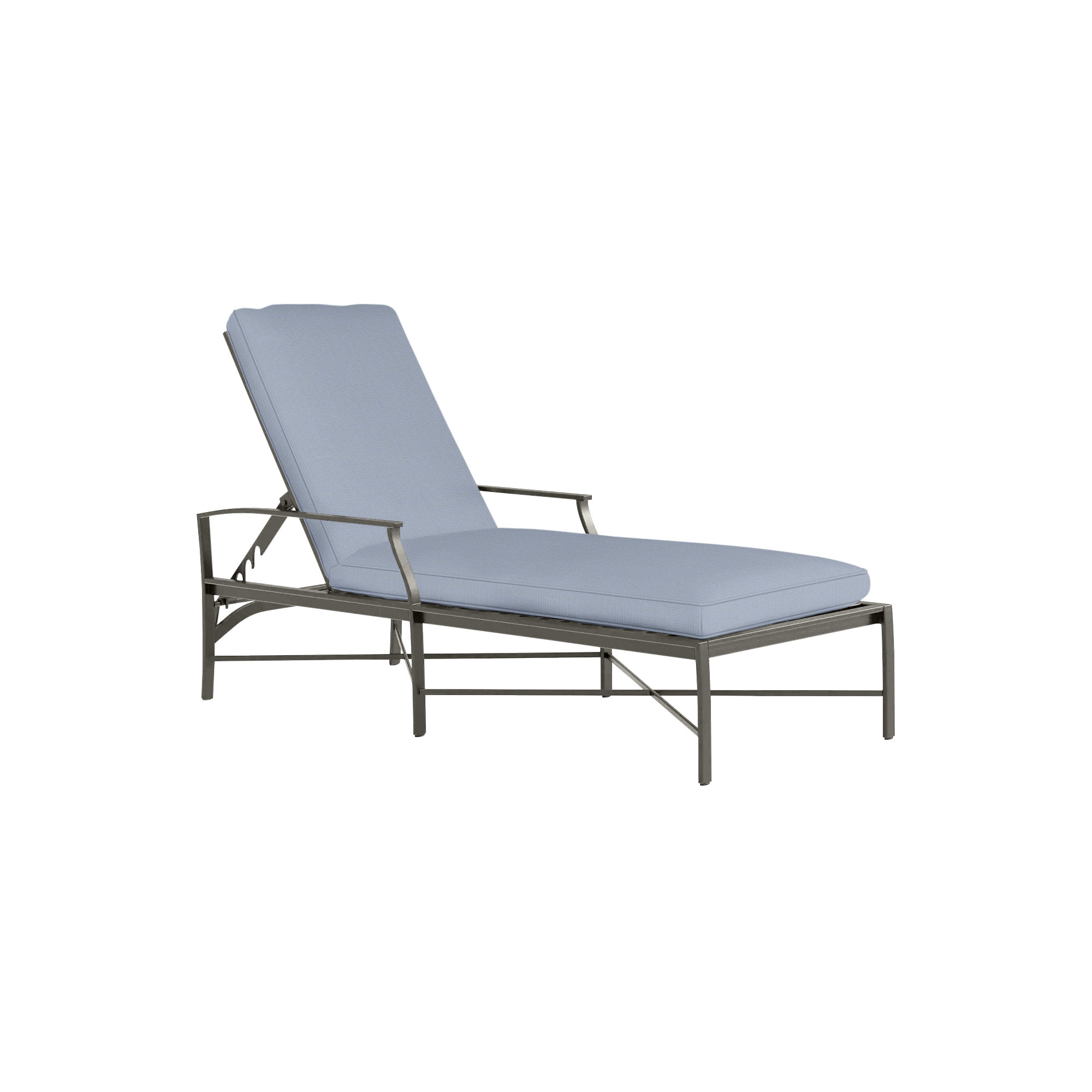 Monaco Wrought Aluminum Outdoor Chaise Lounge, Arbor Chambray Dove Sunbrella®, Slate Gray, Welt