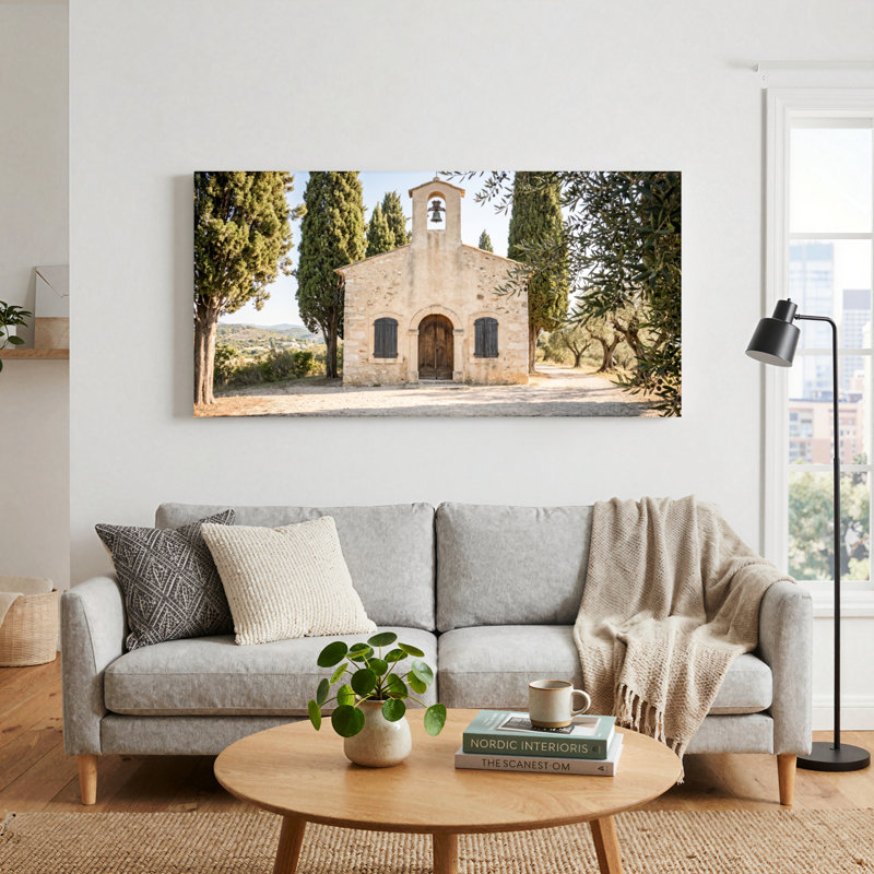 Ensemble de 1 tableau sur toile représentant une chapelle en pierre, 32“W x 16”H, Wrapped Canvas