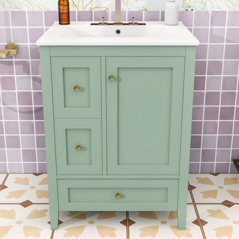 Meuble-lavabo avec lavabo, 3 tiroirs et tablette réglable
