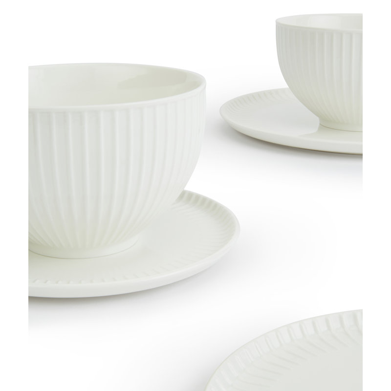 12pc Professional Alumina White Porcelain Textured Rim Dinner Set