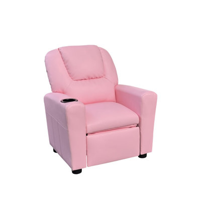 Fauteuil inclinable en cuir de polyuréthane rose pour enfant avec porte-gobelet Carisa