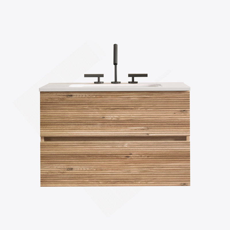 Meuble-lavabo mural avec lavabo en céramique, 30", Chêne