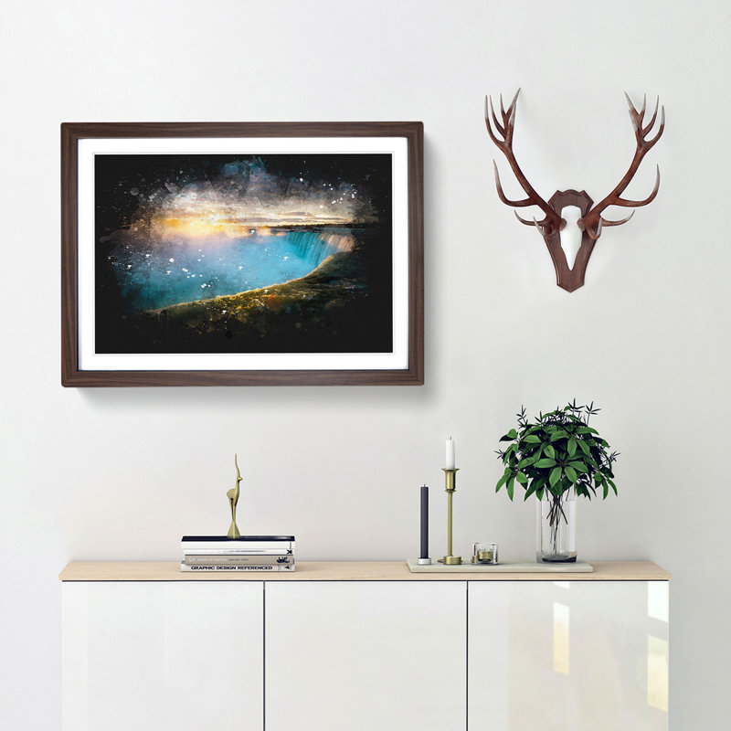 Niagara Falls Sunrise In Canada - Single Picture Frame Print on MDF, 33cm H x 45cm W x 2cm D, Walnut Framed