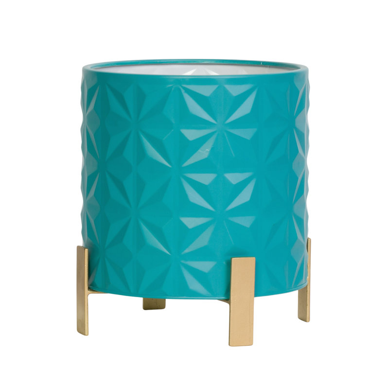 Pot de fleurs d'intérieur en métal Jade Glam avec base en métal à 4 pieds, H 12 po x l 11 po x P 11 po