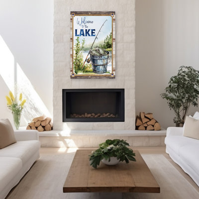 Welcome To The Lake - seau contemporain avec poisson et mât de pêche Welcome To The Lake