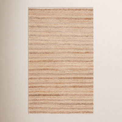 Brown Beige Hand-Woven Striped Wool Rug