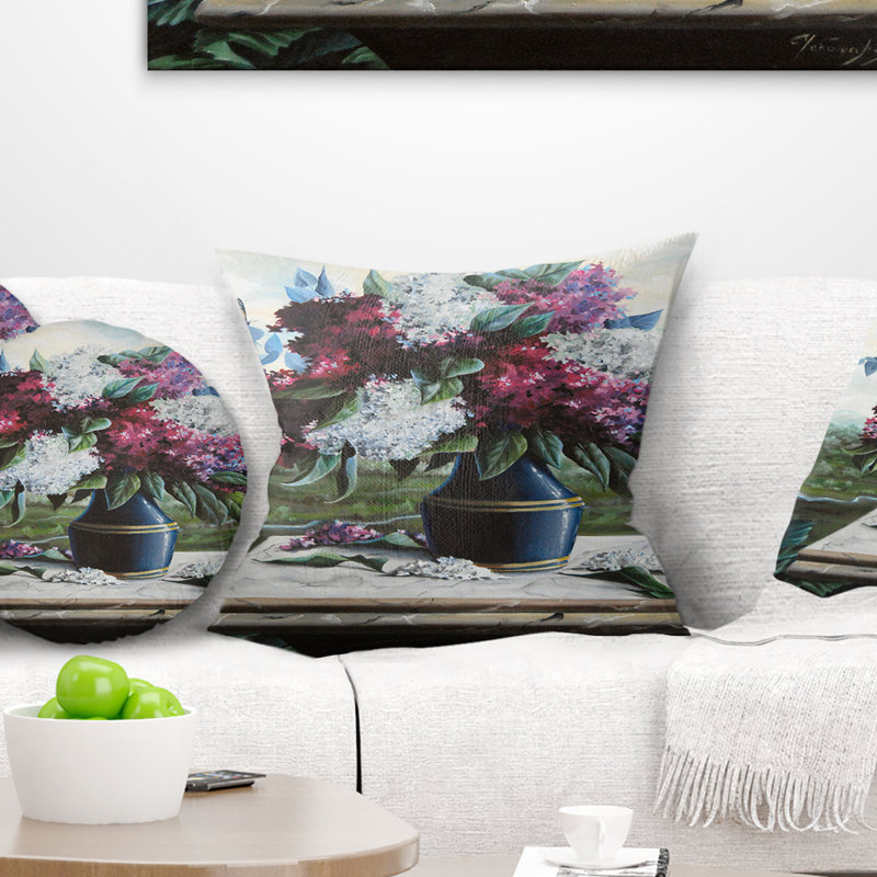Lilas en bleu - oreiller imprimé floral, 16 po x 1 po, Coussin décoratif