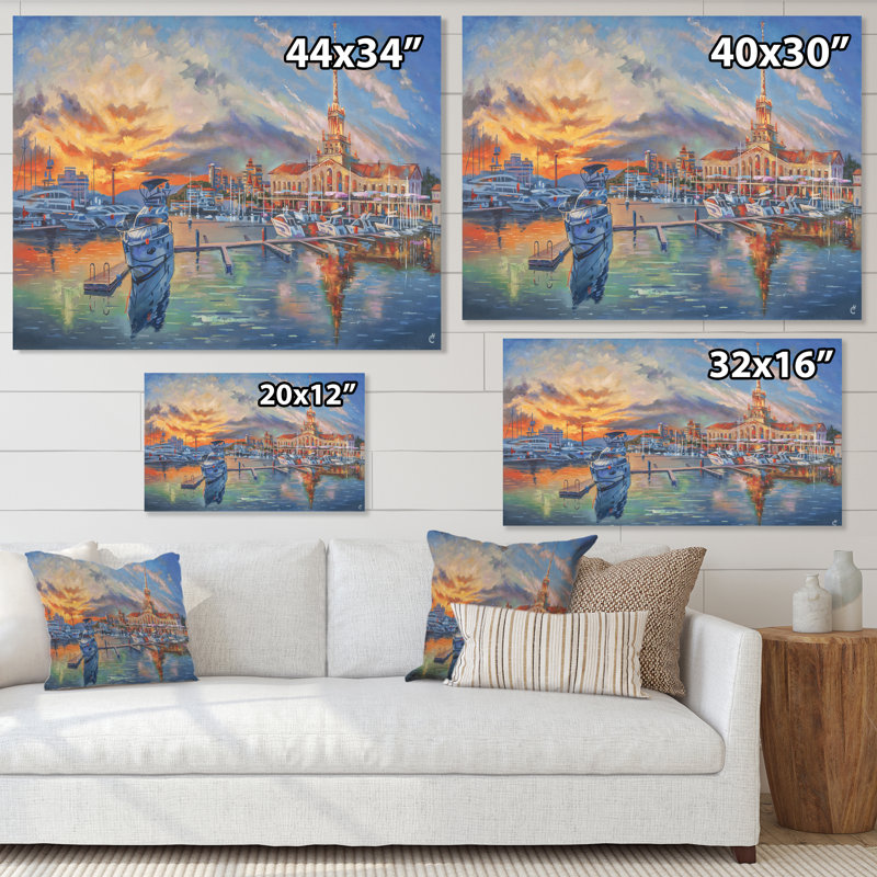 «Evening In The Seaport», reproduction sur toile, Toile tendue, H 34 po x l 44 po