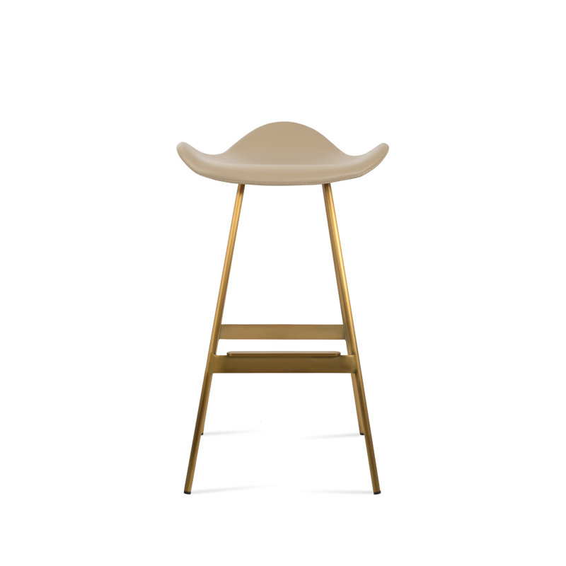 Tabouret Falcon Balat, Laiton, Matériau blanc en microfibres de polyester et de 