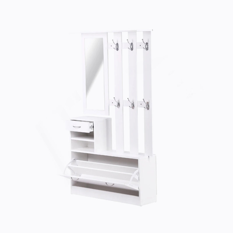 Combination Model Gate Cabinet With Shoe Cabinet+Hang Shelf+ Mirror, Matte White