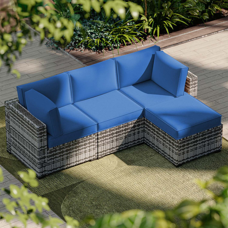 9-pcs 4" Thick Patio Cushion Covers – Water-repellent Replacements For 4-seat Sectional Sofa, Navy