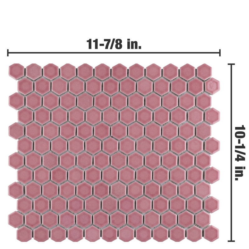 Tribeca 1" Hex Glossy 10-1/4 " x 11-7/8 " Porcelain Mosaic Floor and Wall Tile, Blush