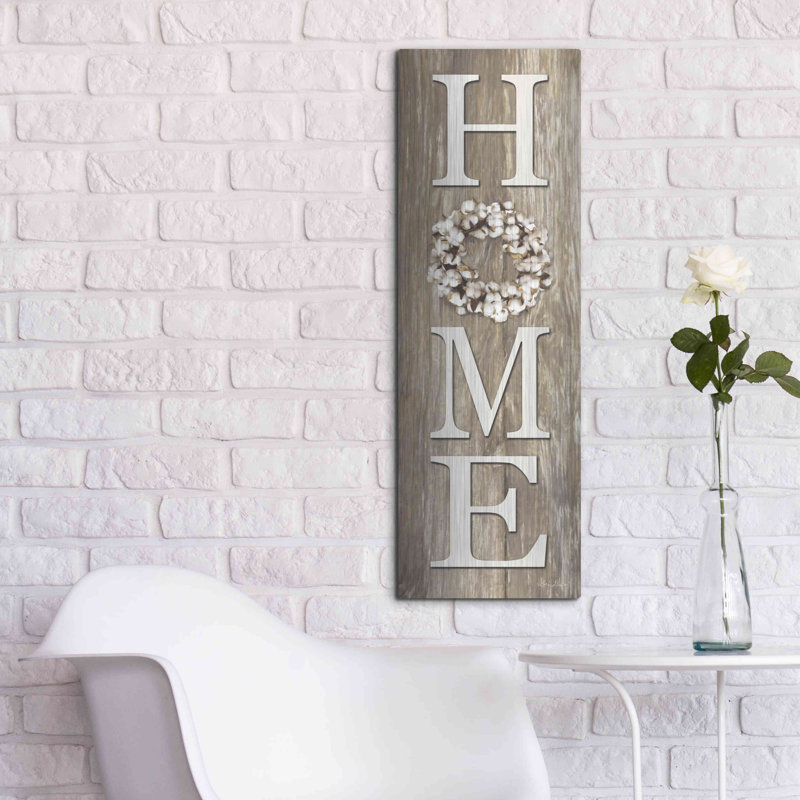 «Cotton Wreath Home» par Lori Deiter, art mural en métal, 12 po x 36 po