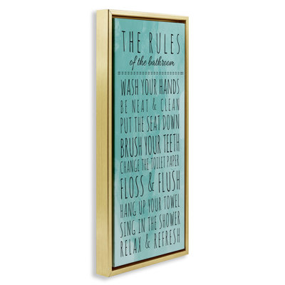 «Bathroom Rules on Turquoise», toile encadrée flottante par Anna Quach WRP-1107