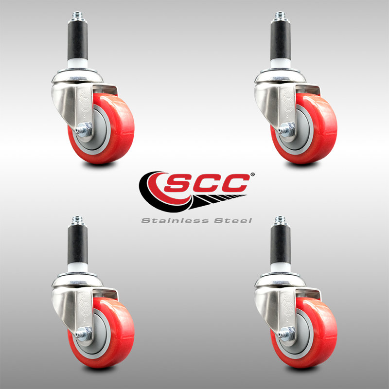 Ensemble de roulettes extensibles pivotantes en polyuréthane 316SS, Bleu