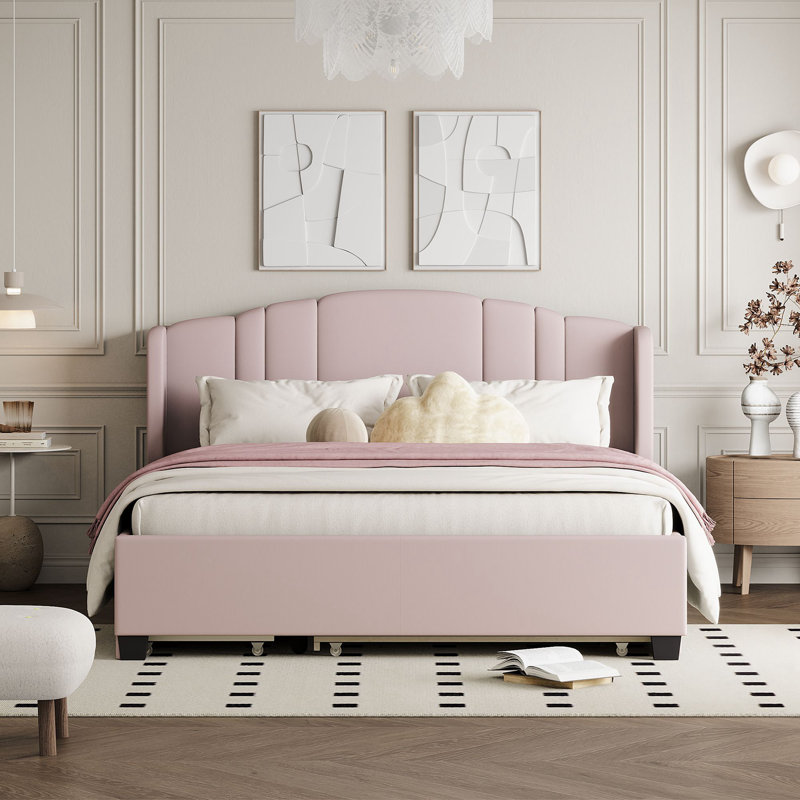 Qiwen Upholstered Platform Bed, Pink