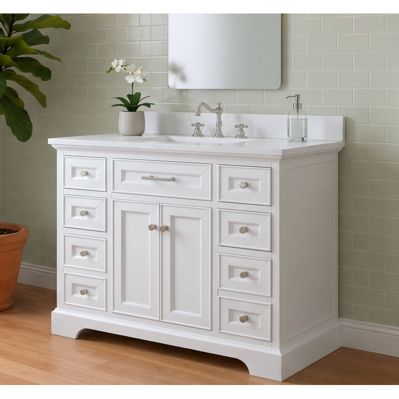 Thompson 42" W Single Bathroom Vanity, White/Brushed Nickel
