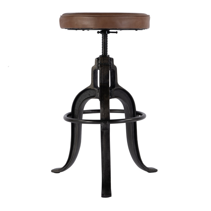 Knight 22 in. - 29 in. Adjustable Seat Height Leather and Iron Bar Stool