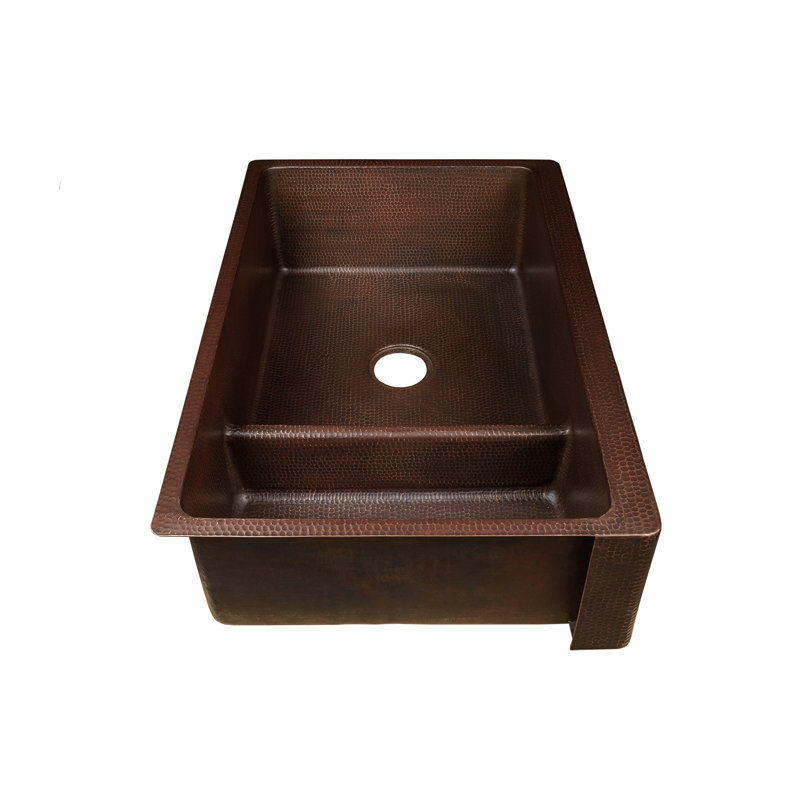 33" Hammered Copper Apron Front 30/70 Double Basin Kitchen Sink with Short 5" Divider