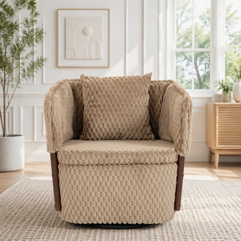 Chaise d'appoint moderne avec structure en bois massif, rembourrée, chaises pivotantes avec rangement pour chaises de salon avec coussin de taille