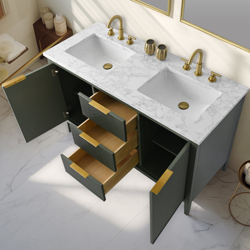 Emma 54" W Double Vanity, Vintage Green/Brushed Bronze