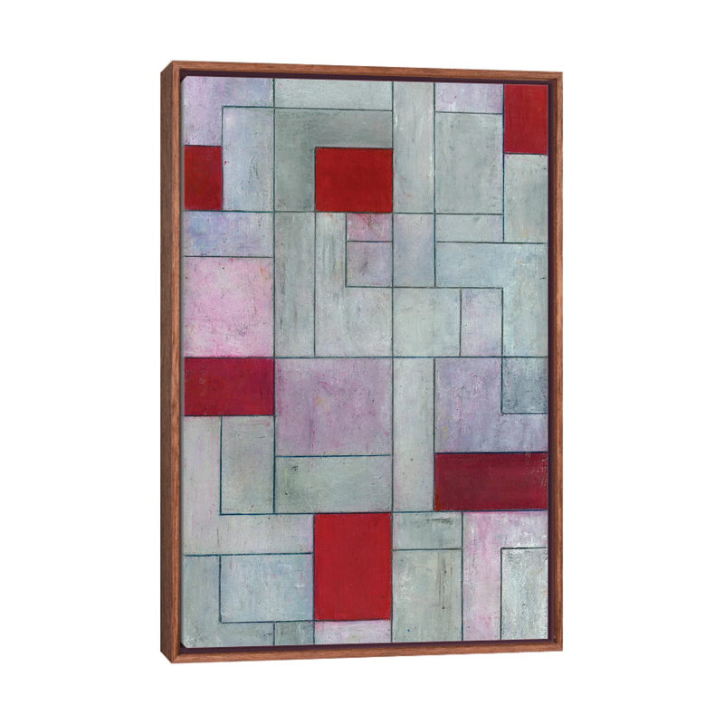 Grey Matters Red by Stephen Cimini - Painting on Canvas, 101.6 cm H x 66.04 cm W, Classic Brown Wood Framed