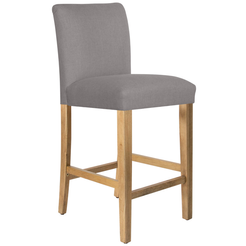 Tabouret de bar et de comptoir Hadrien, Tabouret de bar (siège d'une hauteur de 31 po), Lin Lin gris, Bois naturel