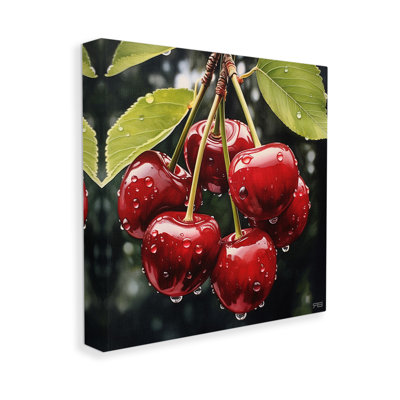 Art mural sur toile, "Cerises avec gouttelettes d'eau" par RB