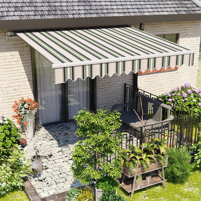 Dakota Fields 300cm W x 250cm D Fabric Cover Retractable Patio Awning, Multi-Stripe
