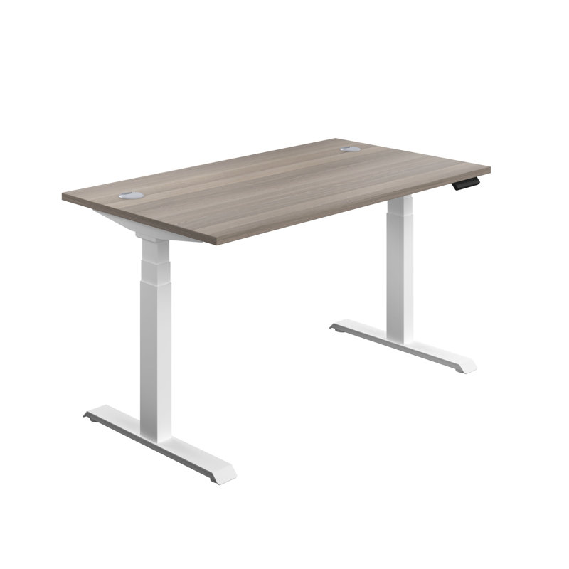 Bouton Adjustable Metal Base Standing Desk, Grey Oak, White, 65cm H x 180cm W x 80cm D