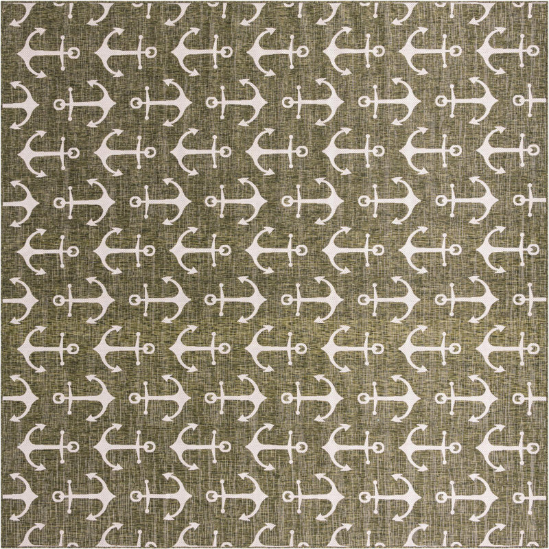 Outdoor Ayton Area Rug Green Color, Square 13'