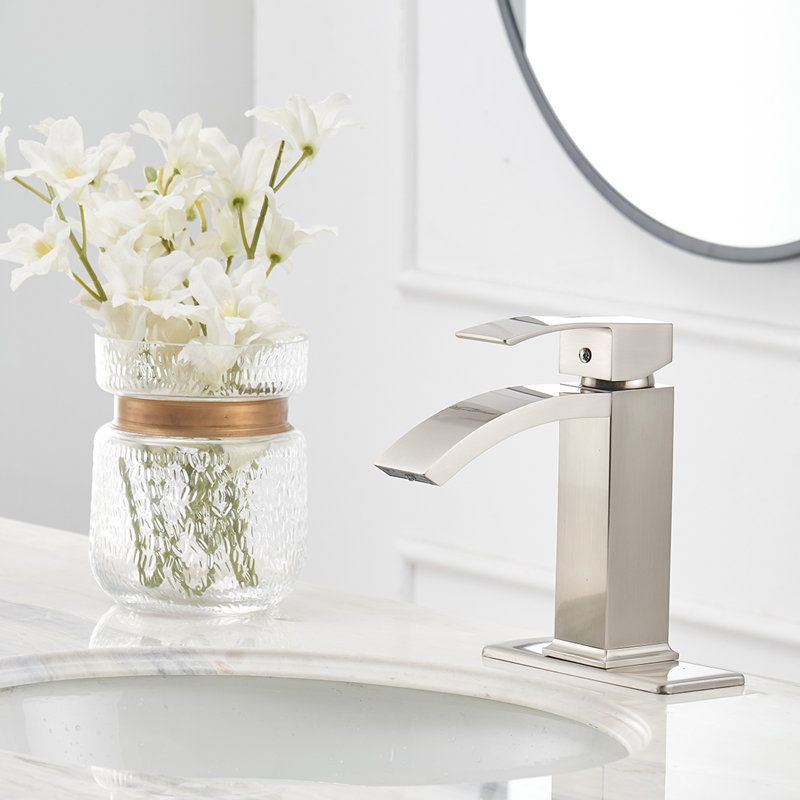 Waterfall Single Hole Single-Handle Low-Arc Bathroom Sink Faucet, Brushed Gold