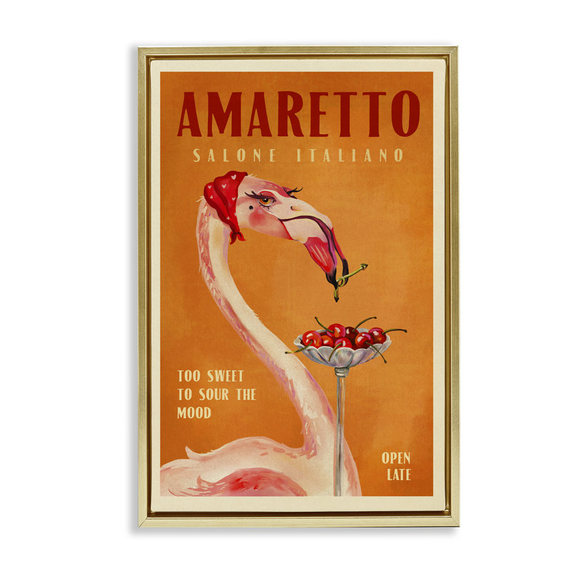 Toile flottante vintage encadrée «Amaretto Flamingo» par The Whiskey Ginger, H 31 po x l 21 po