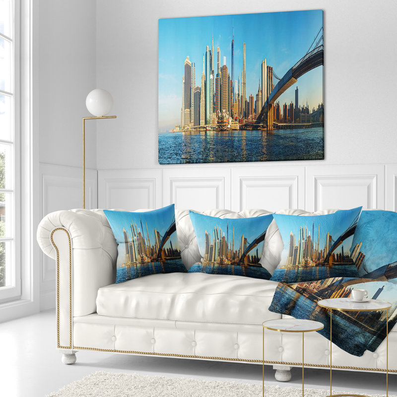 Housse et insert de coussin rectangulaire New York City with Brooklyn Bridge Cityscape, Rectangle 12" x 20"