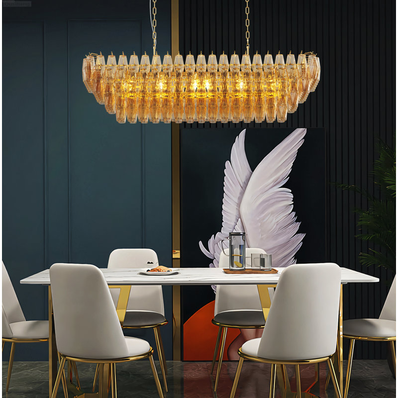 Lustre style campagne moderne linéaire en verre fumé, Gold