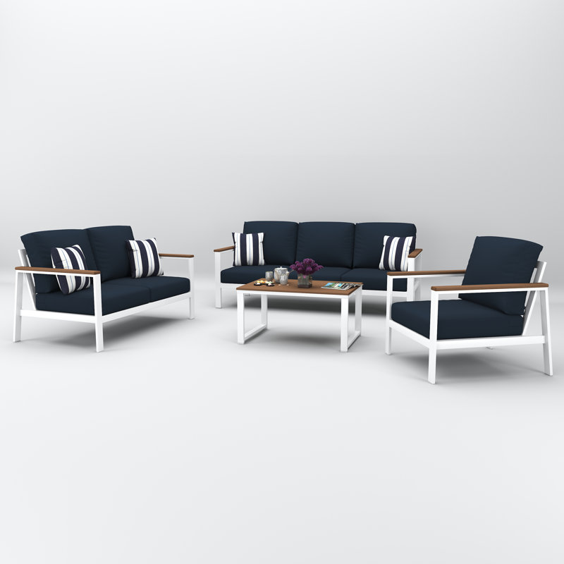 Townsend 6-Person Sunbrella® Patio Seating Group, Canvas Navy, Brown