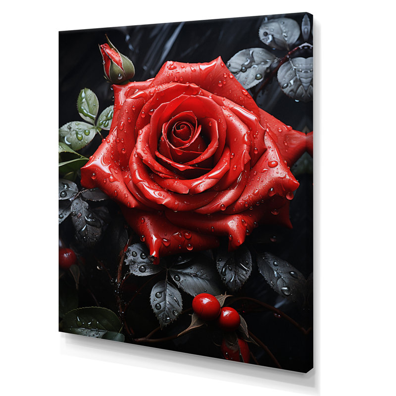Volkart, rouge, noir, rose, éternelle beauté II, sur toile, H 32 po x l 16 po x P 1 po, Toile tendue