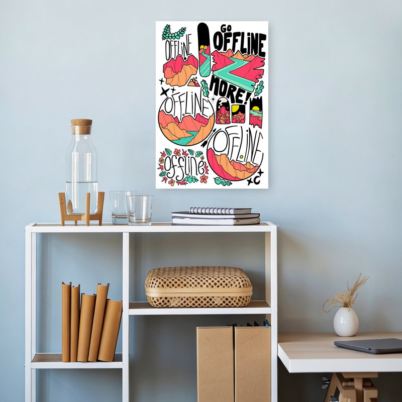 «Offline Mountain Adventure», paysage audacieux et coloré, art mural, 18" H x 12" W
