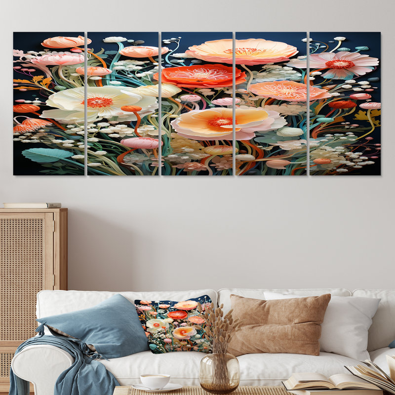 Casavant - Ensemble de 5 décorations murales fleurs sauvages, H 28 po x l 60 po