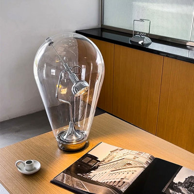 Small Silver Metal Modern Table Lamp with Glass Shade for Bedroom Living Room, Bulb Included