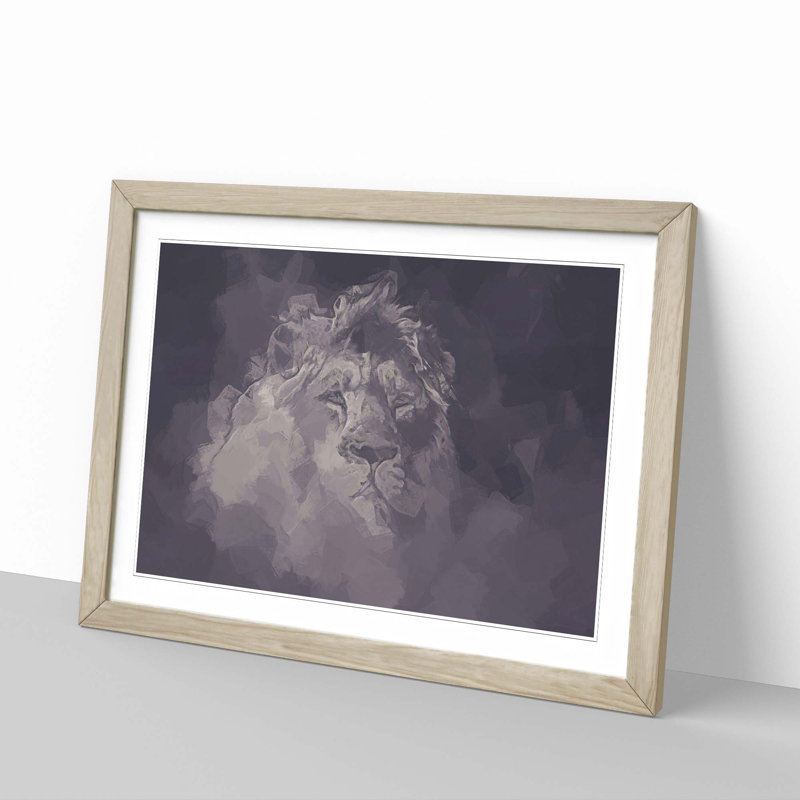 Lion in the Mist in Abstract - Picture Frame Graphic Art Print, Oak, 35cm H x 50cm W x 2cm D