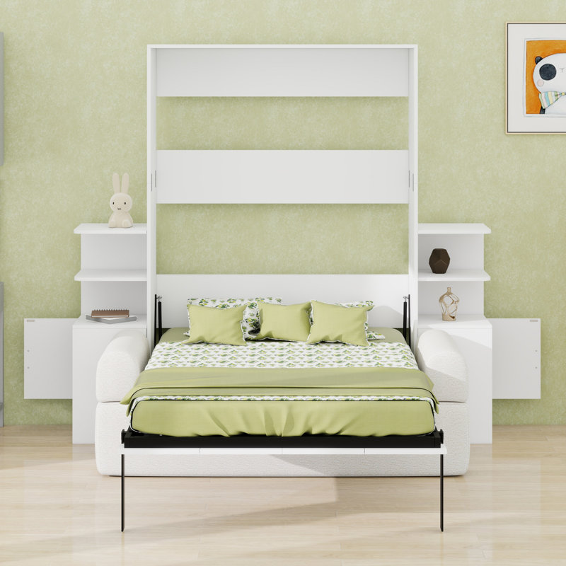 Lit escamotable avec canapé et armoires de rangement, lit escamotable pour bureau à domicile, Blanc