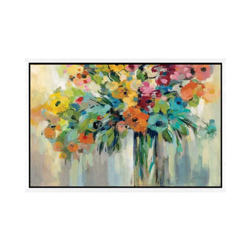 Cloud Of Flowers by Silvia Vassileva - Painting on Canvas, 66.04 cm H x 45.72 cm W, White Framed
