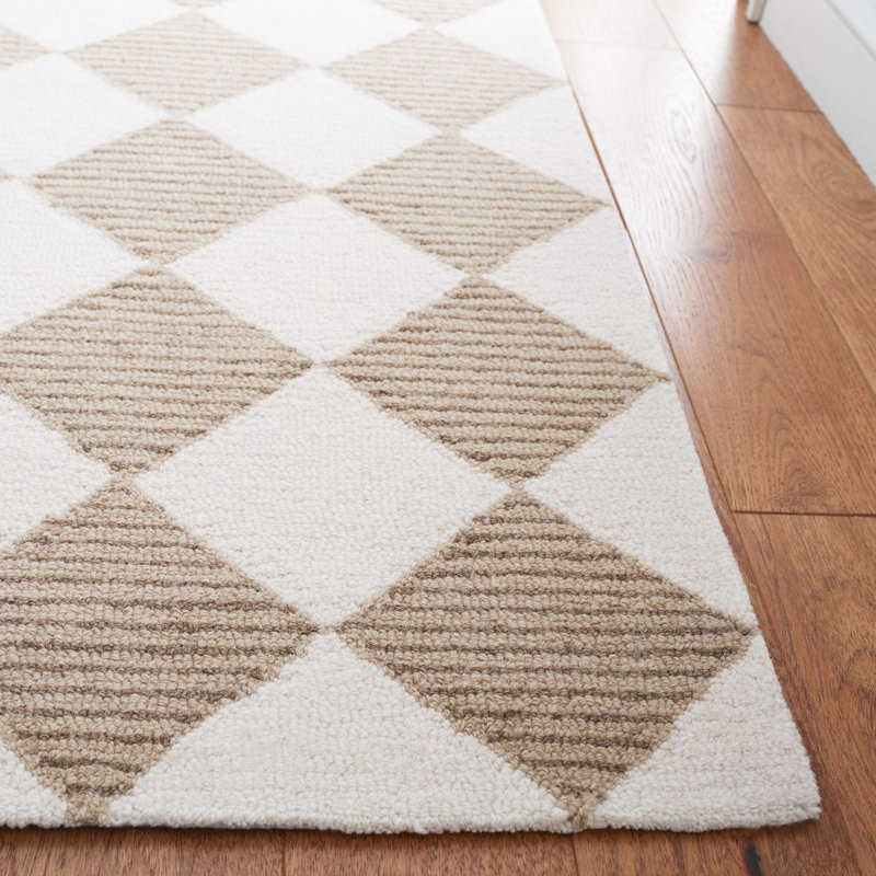 Reauna 300 Hand Tufted Wool/Cotton with Latex Checkered Rug in Beige/Ivory, Rectangle 5' x 8'